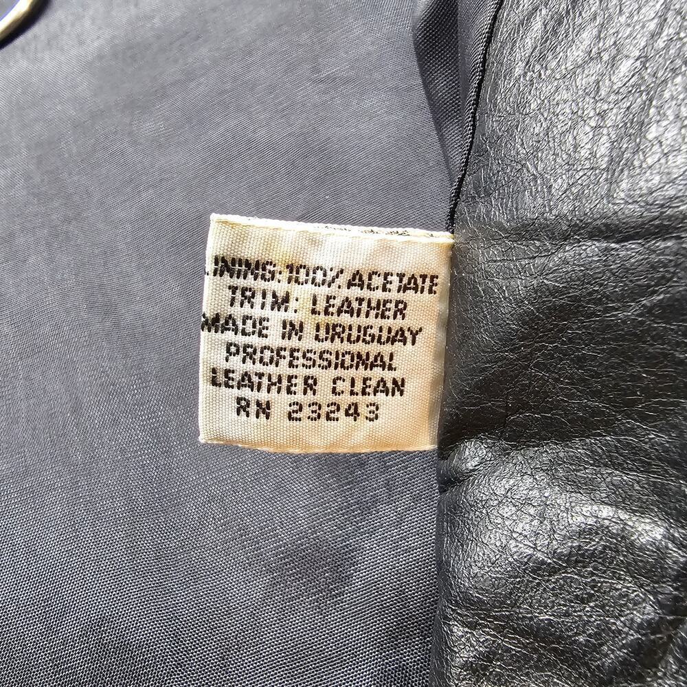 Vintage 8os Bomber Jacket Womens Size 12 Black Wool Leather Punk Glam Rock Retro - Picture 10 of 11